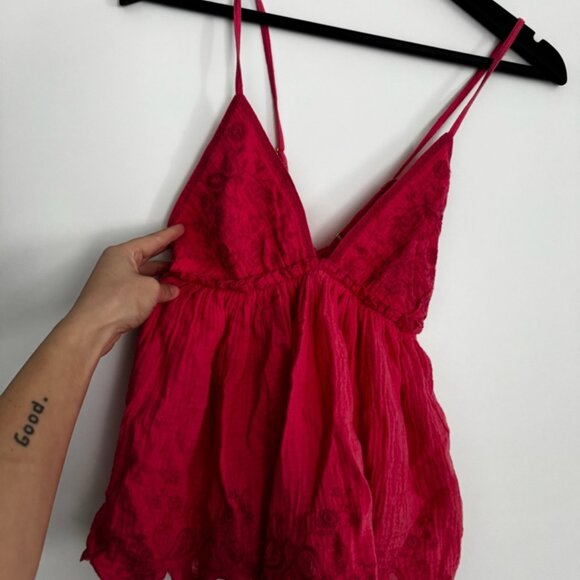 Free People Pink Flowy Embroidered Floral Lace Cami - Size S - Picture 6 of 7